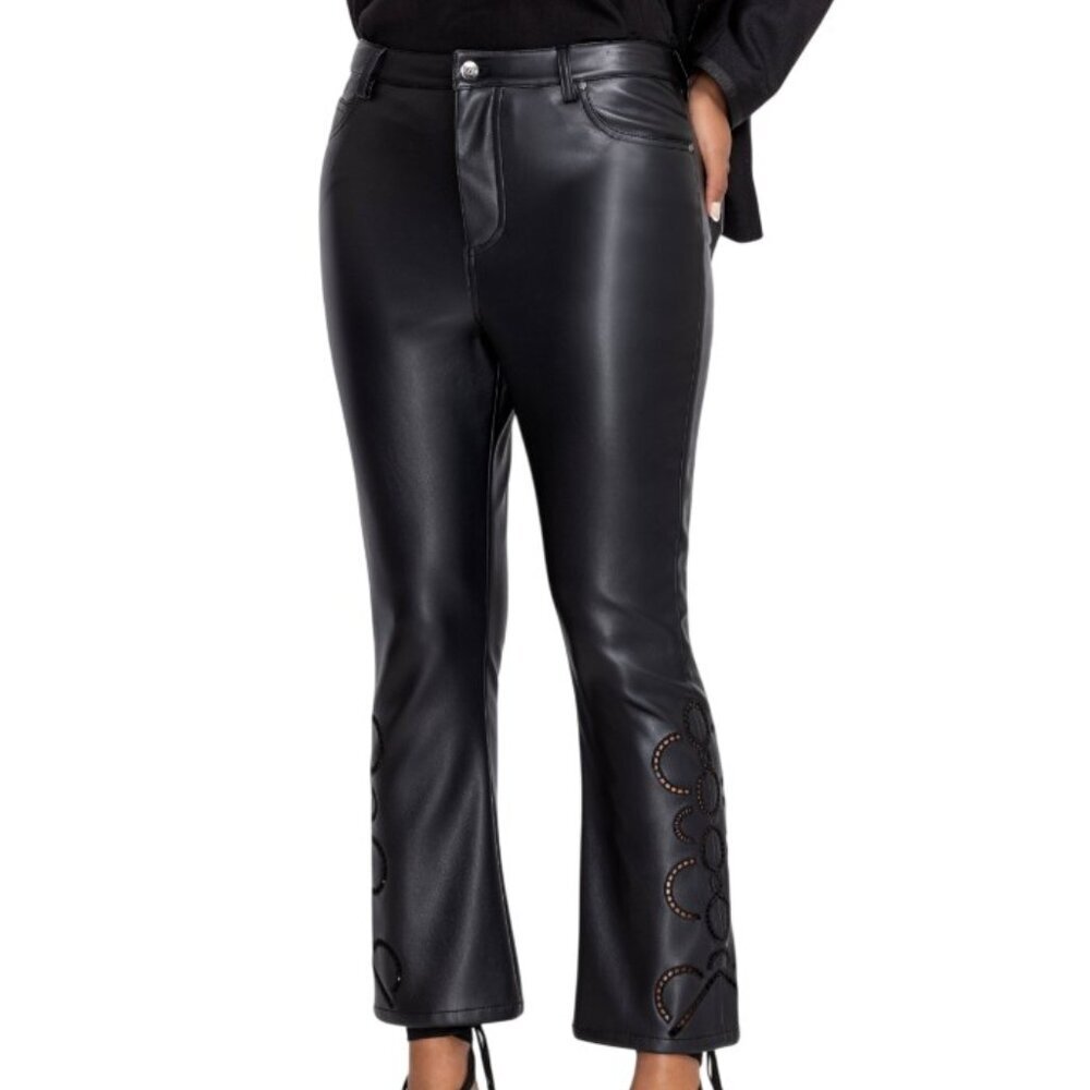 NWT JOHNNY WAS The Cropped Baby Boot Vegan Leather Pants size 27 BLACK Marisol - Picture 2 of 14
